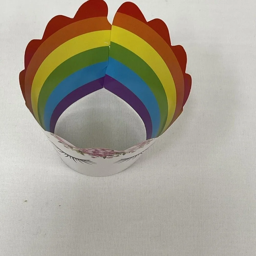 24 Double Sided Unicorn Cupcake Wrapper Rounds Decorate Reversible Rainbow